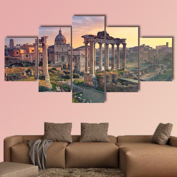 Roman Forum In Rome During Sunrise Canvas Wall Art-5 Star-Gallery Wrap-62" x 32"-Tiaracle