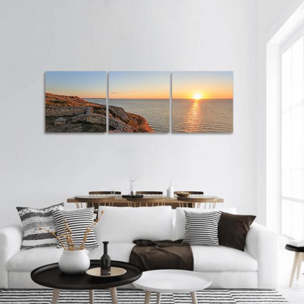 Roman Ruins of Argamum Panoramic Canvas Wall Art in brown, orange and blue, hung on a wall