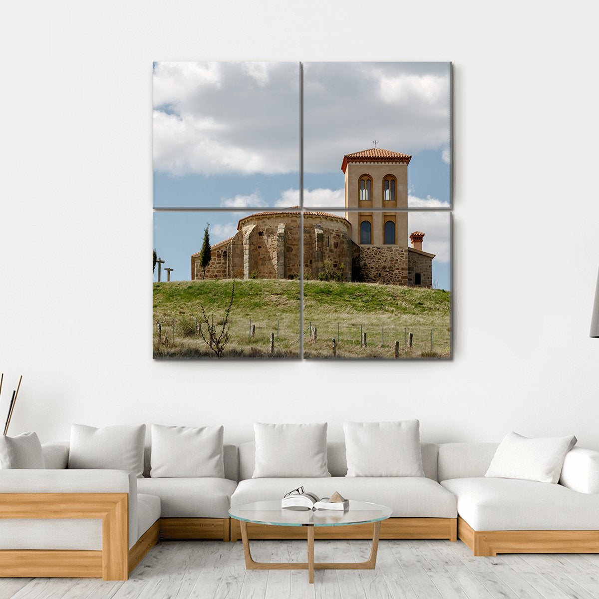 Romanesque Hermitage Of San Cristobal In Spain Canvas Wall Art-4 Square-Gallery Wrap-17" x 17"-Tiaracle
