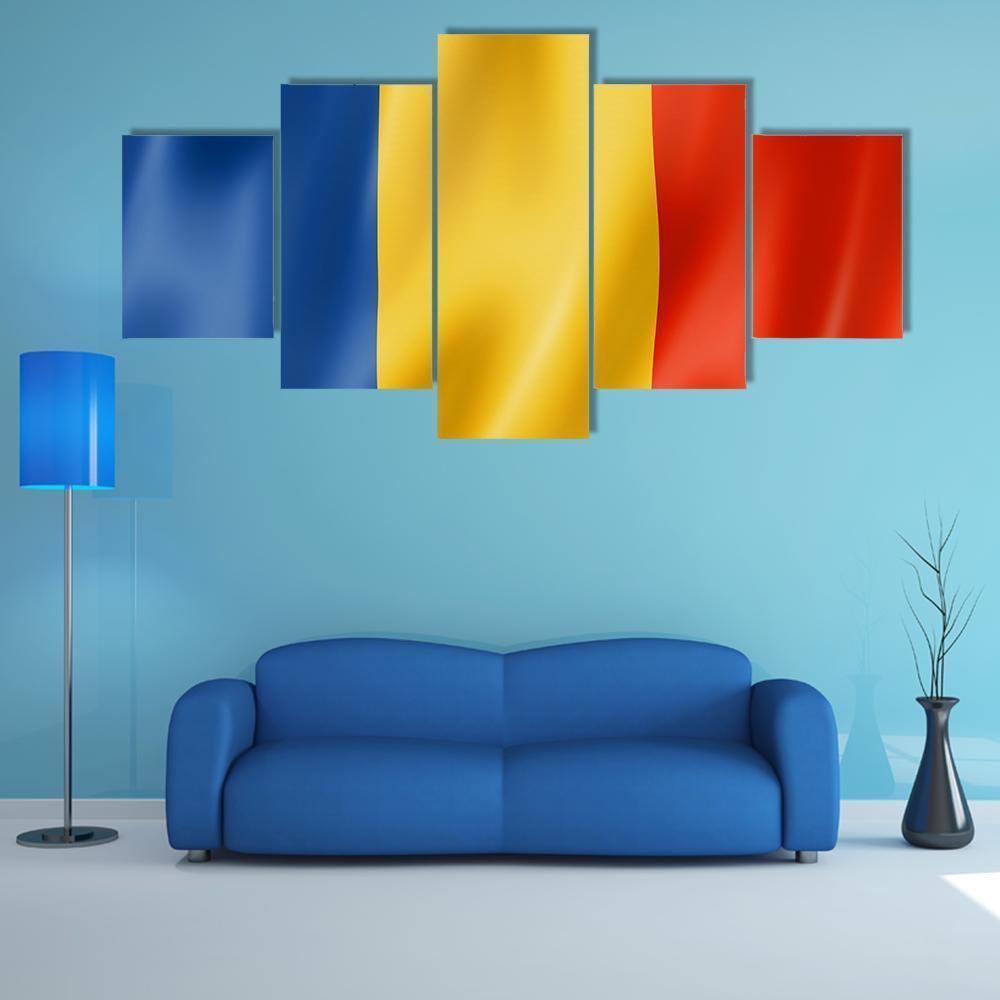 Romania Flag Canvas Wall Art-5 Star-Gallery Wrap-62" x 32"-Tiaracle