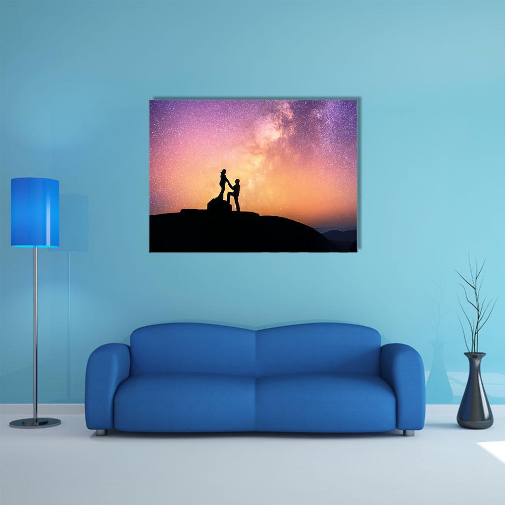 Romantic Couple Holding Hands In The Mountains Canvas Wall Art-1 Piece-Gallery Wrap-36" x 24"-Tiaracle