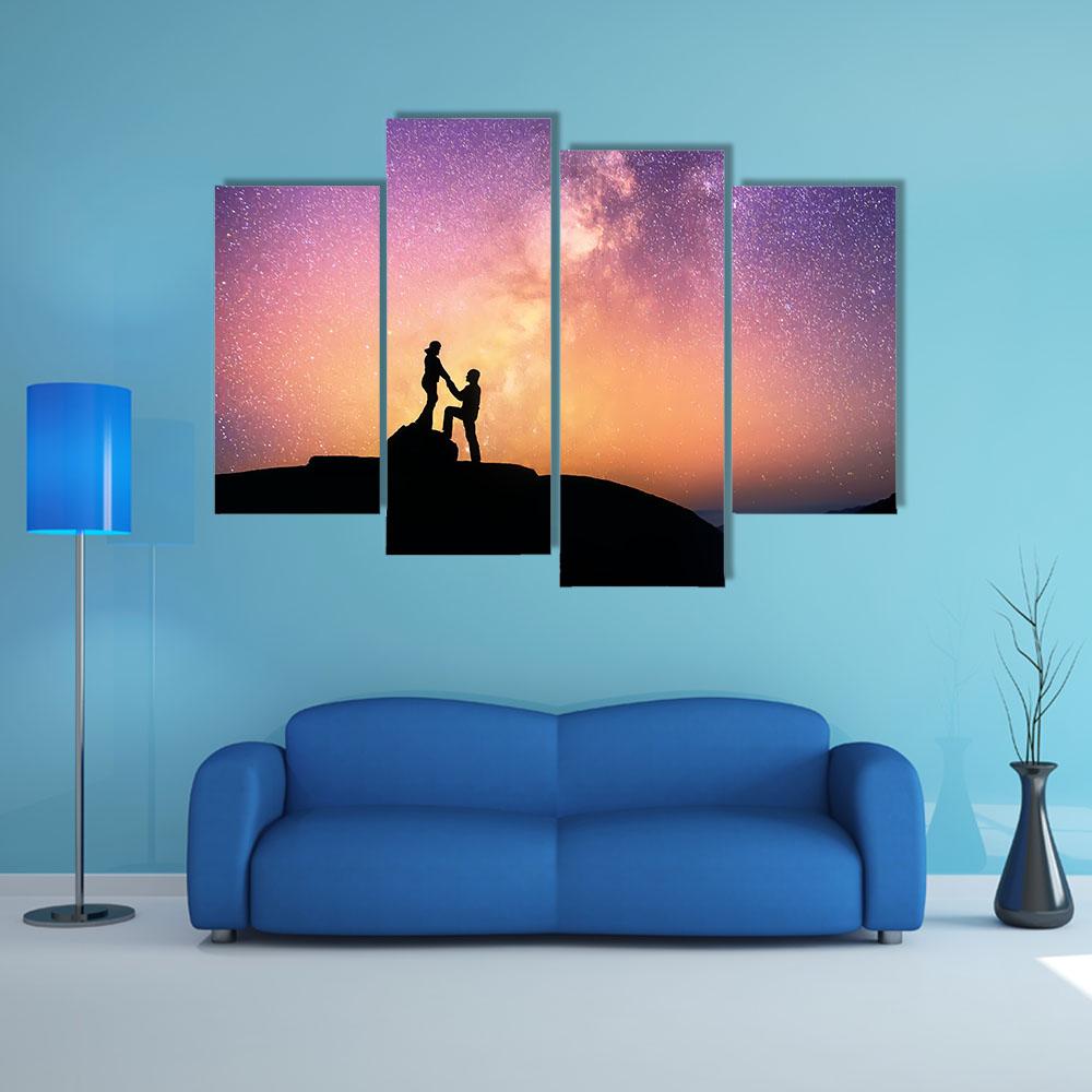 Romantic Couple Holding Hands In The Mountains Canvas Wall Art-4 Pop-Gallery Wrap-34" x 20"-Tiaracle