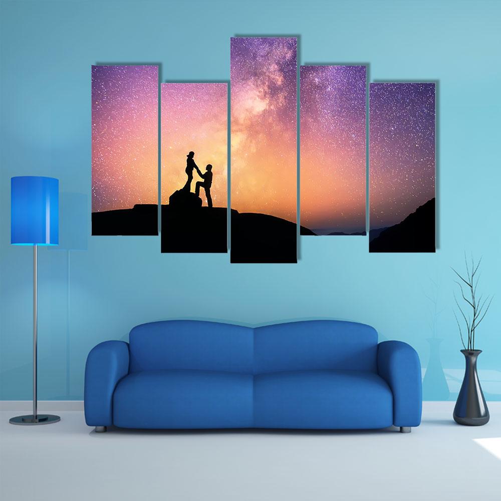 Romantic Couple Holding Hands In The Mountains Canvas Wall Art-5 Pop-Gallery Wrap-32" x 21"-Tiaracle