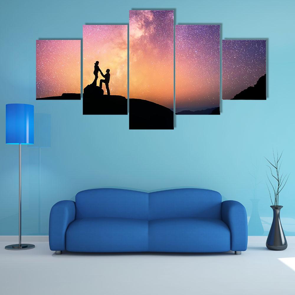 Romantic Couple Holding Hands In The Mountains Canvas Wall Art-5 Star-Gallery Wrap-42" x 21"-Tiaracle