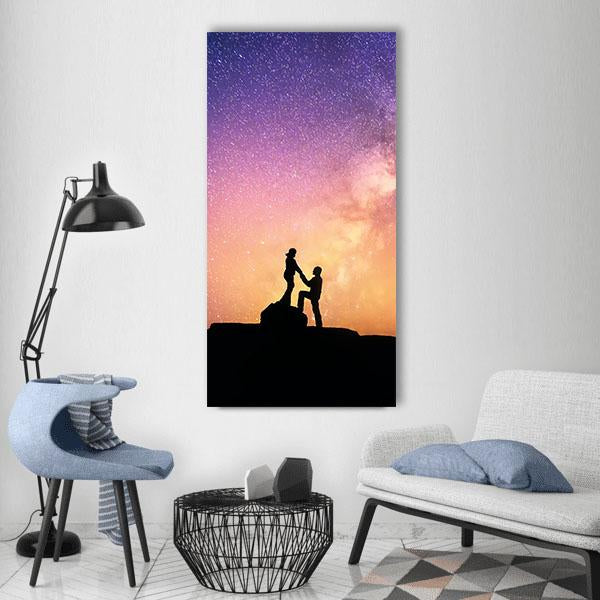 Romantic Couple Holding Hands In The Mountains Vertical Canvas Wall Art-1 Vertical-Gallery Wrap-12" x 24"-Tiaracle