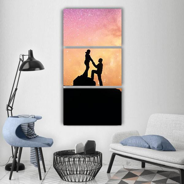 Romantic Couple Holding Hands In The Mountains Vertical Canvas Wall Art-3 Vertical-Gallery Wrap-12" x 25"-Tiaracle