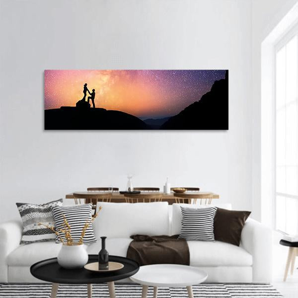 Romantic Couple On High Mountain Panoramic Canvas Wall Art-1 Piece-36" x 12"-Tiaracle