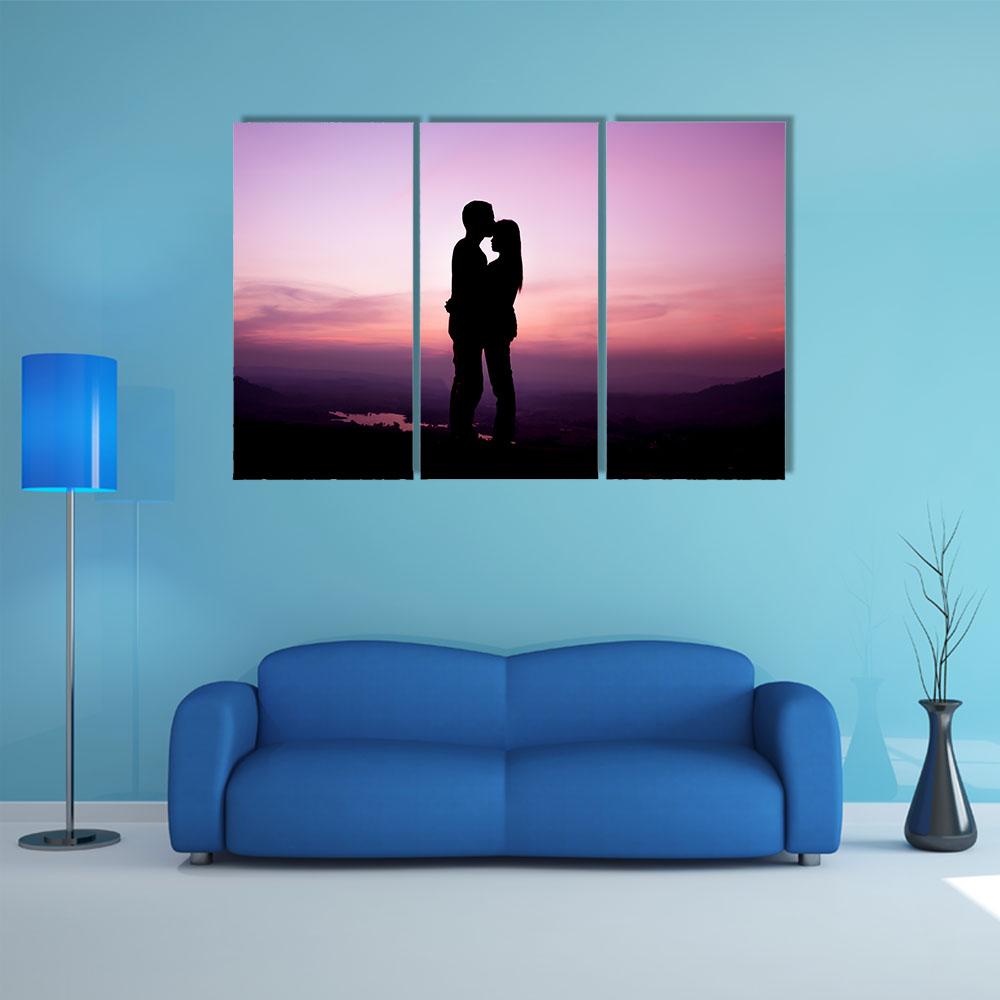 Romantic Couple Silhouette Canvas Wall Art-3 Horizontal-Gallery Wrap-25" x 16"-Tiaracle