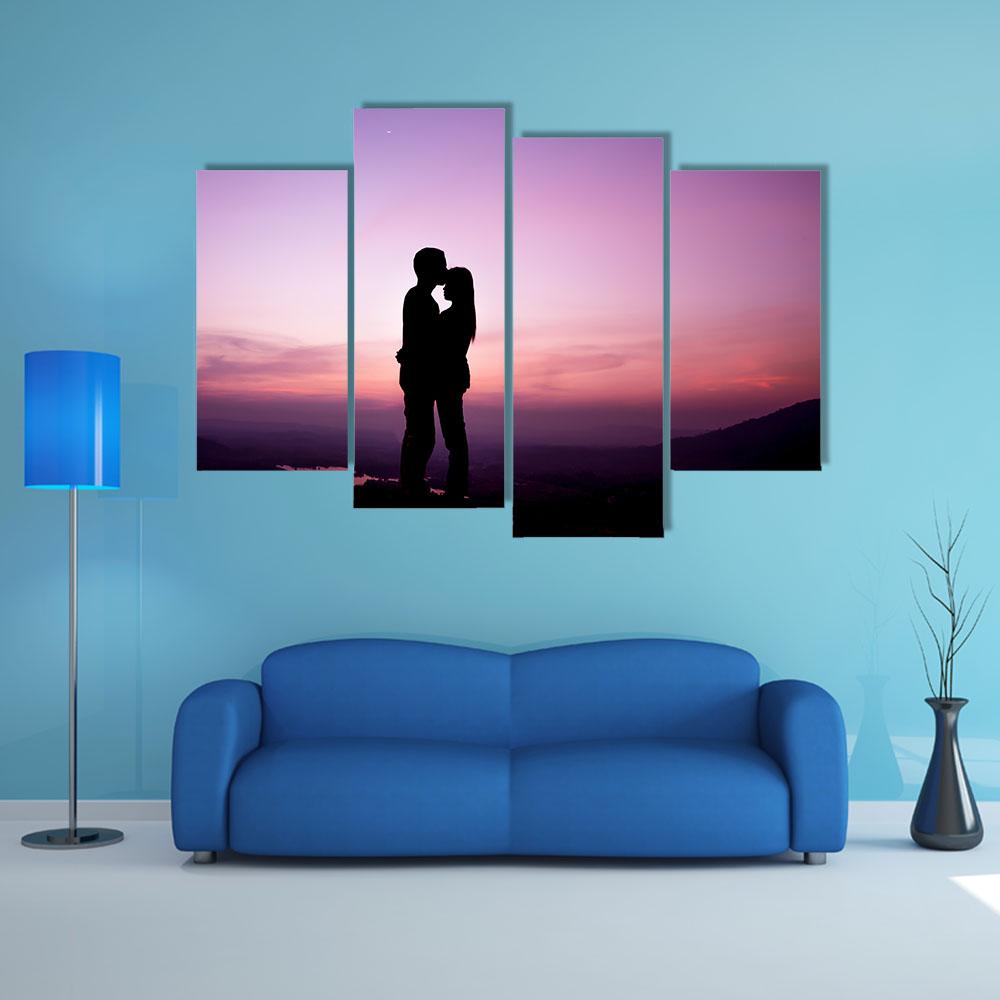 Romantic Couple Silhouette Canvas Wall Art-4 Pop-Gallery Wrap-34" x 20"-Tiaracle