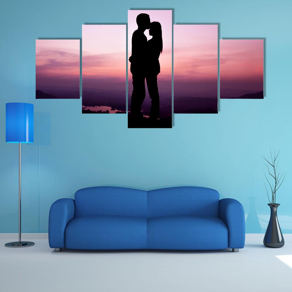 Romantic Couple Silhouette Canvas Wall Art-5 Star-Gallery Wrap-42" x 21"-Tiaracle