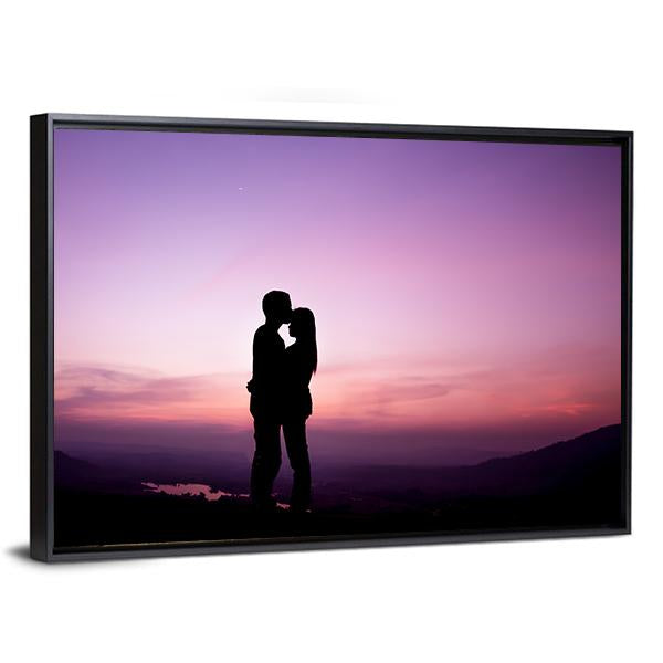 Romantic Couple Silhouette Canvas Wall Art-3 Horizontal-Gallery Wrap-25" x 16"-Tiaracle