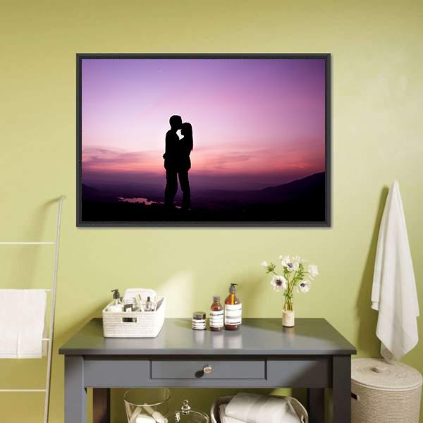 Romantic Couple Silhouette Canvas Wall Art-1 Piece-Floating Frame-24" x 16"-Tiaracle