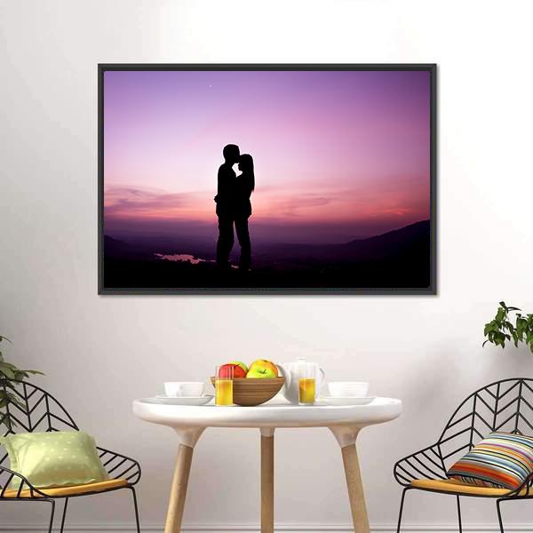 Romantic Couple Silhouette Canvas Wall Art-3 Horizontal-Gallery Wrap-25" x 16"-Tiaracle