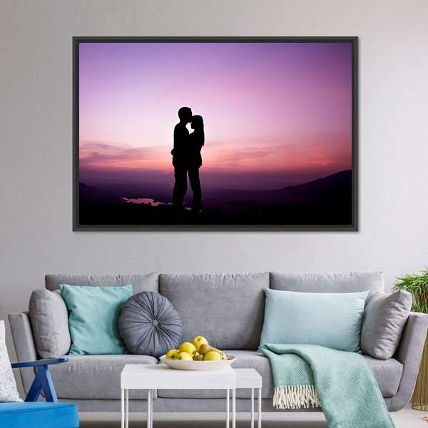 Romantic Couple Silhouette Canvas Wall Art-3 Horizontal-Gallery Wrap-25" x 16"-Tiaracle