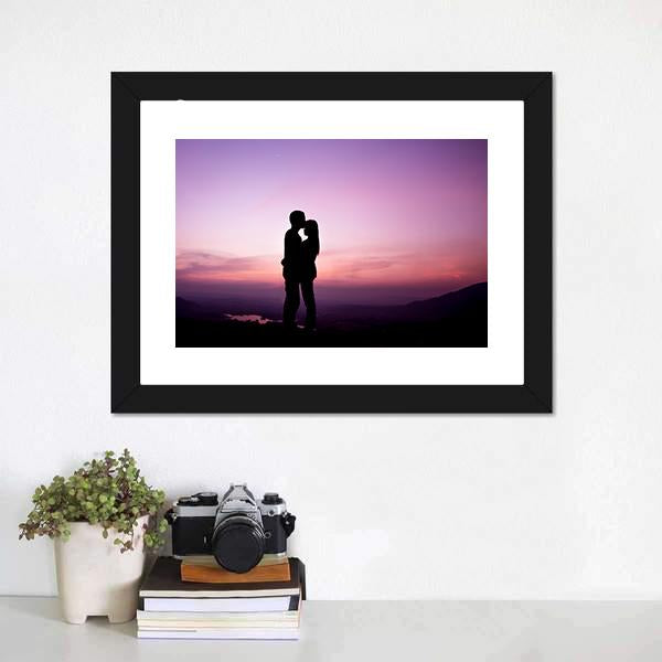 Romantic Couple Silhouette Canvas Wall Art-1 Piece-Framed Print-20" x 16"-Tiaracle