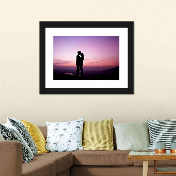 Romantic Couple Silhouette Canvas Wall Art-3 Horizontal-Gallery Wrap-25" x 16"-Tiaracle