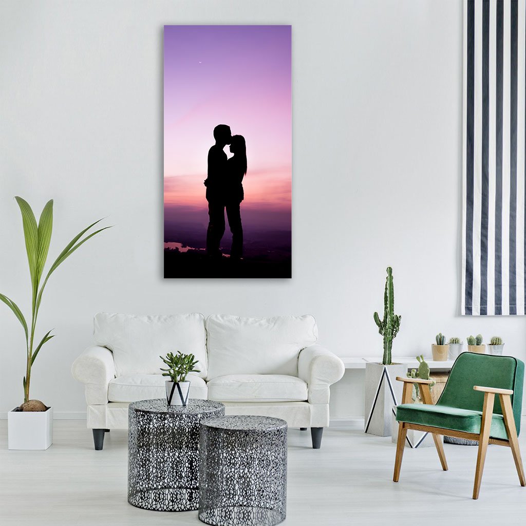 Romantic Couple Silhouette Vertical Canvas Wall Art