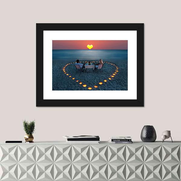 Romantic Dinner On Sea Sand Beach Canvas Wall Art-1 Piece-Framed Print-30" x 20"-Tiaracle