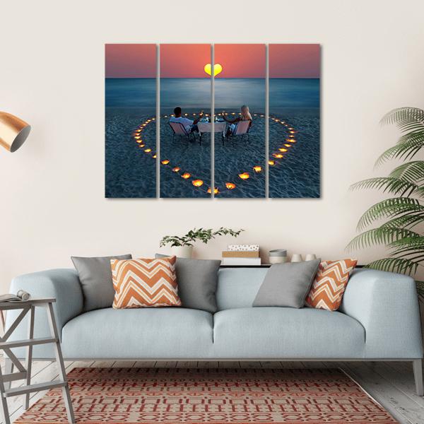 Romantic Dinner On Sea Sand Beach Canvas Wall Art-4 Horizontal-Gallery Wrap-34" x 24"-Tiaracle