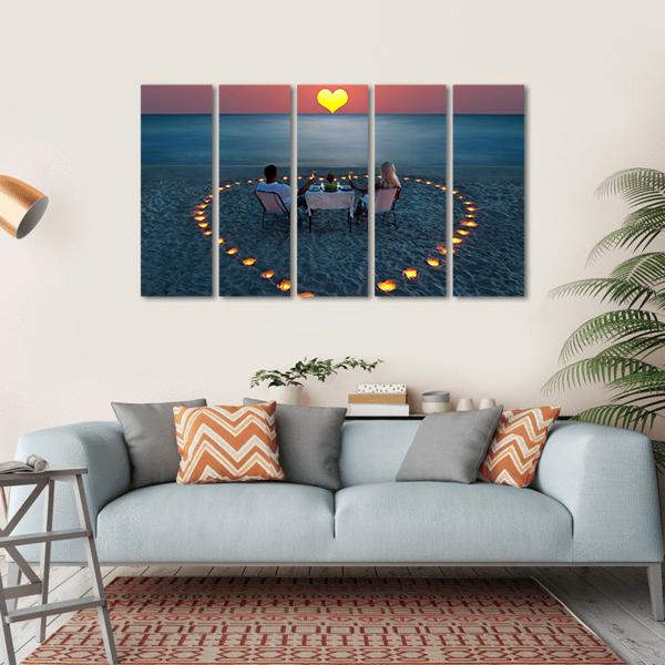 Romantic Dinner On Sea Sand Beach Canvas Wall Art-5 Horizontal-Gallery Wrap-22" x 12"-Tiaracle