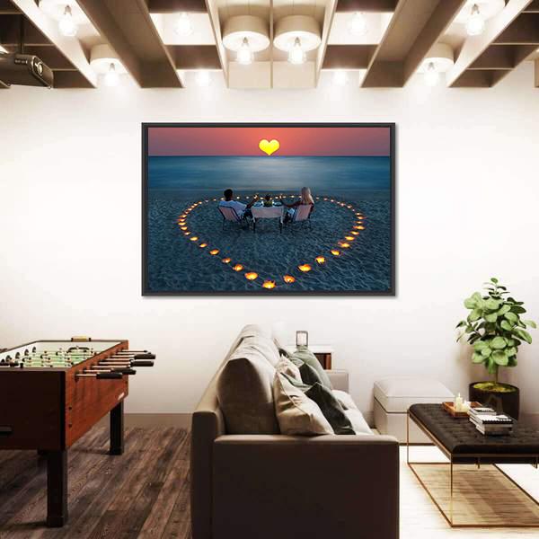 Romantic Dinner On Sea Sand Beach Canvas Wall Art-5 Horizontal-Gallery Wrap-22" x 12"-Tiaracle