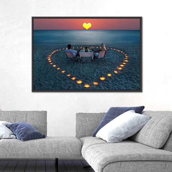 Romantic Dinner On Sea Sand Beach Canvas Wall Art-5 Horizontal-Gallery Wrap-22" x 12"-Tiaracle