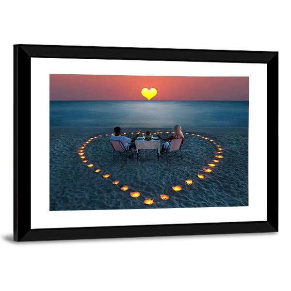 Romantic Dinner On Sea Sand Beach Canvas Wall Art-5 Horizontal-Gallery Wrap-22" x 12"-Tiaracle
