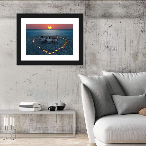 Romantic Dinner On Sea Sand Beach Canvas Wall Art-5 Horizontal-Gallery Wrap-22" x 12"-Tiaracle