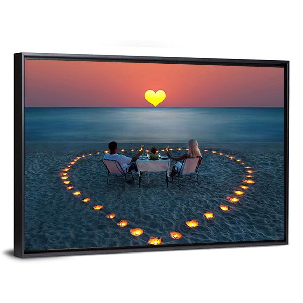 Romantic Dinner On Sea Sand Beach Canvas Wall Art-5 Horizontal-Gallery Wrap-22" x 12"-Tiaracle