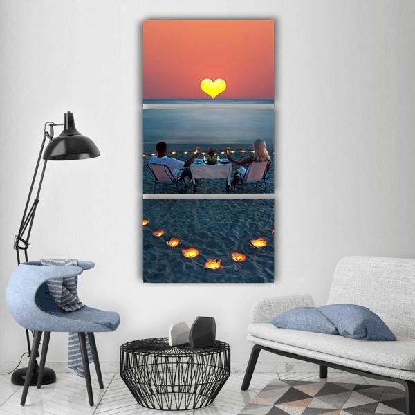 Romantic Dinner On Sea Sand Beach Vertical Canvas Wall Art-3 Vertical-Gallery Wrap-12" x 25"-Tiaracle