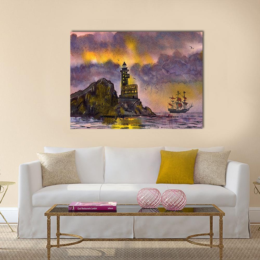 Romantic Sea Landscape Art Canvas Wall Art-4 Horizontal-Gallery Wrap-34" x 24"-Tiaracle