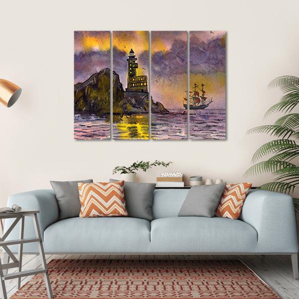Romantic Sea Landscape Art Canvas Wall Art-4 Horizontal-Gallery Wrap-34" x 24"-Tiaracle