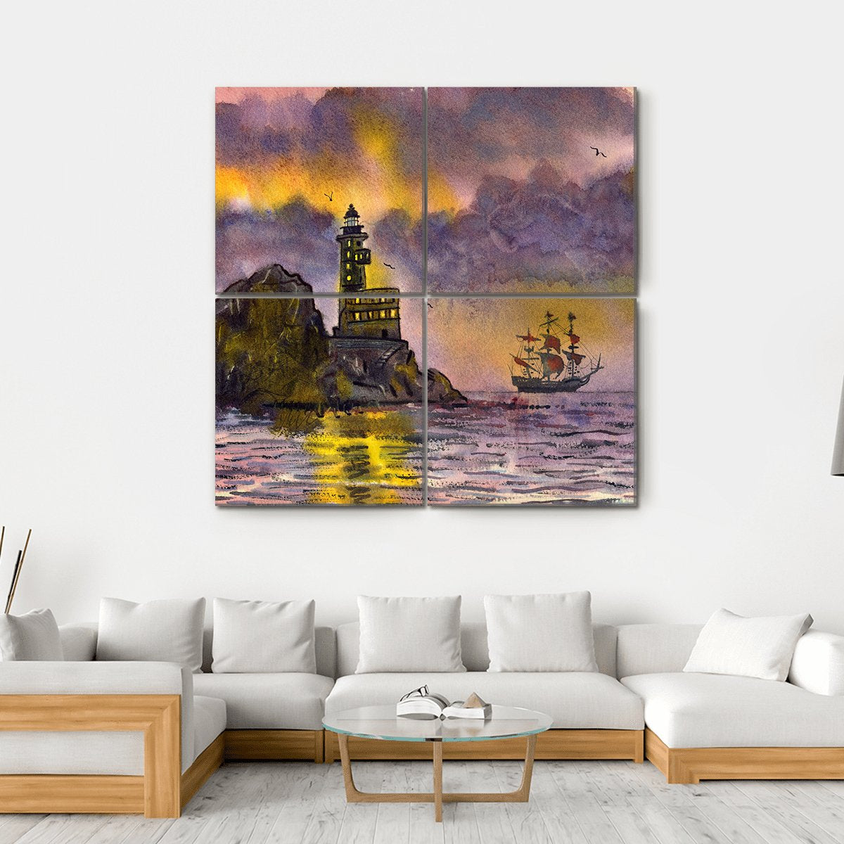 Romantic Sea Landscape Art Canvas Wall Art-4 Square-Gallery Wrap-17" x 17"-Tiaracle