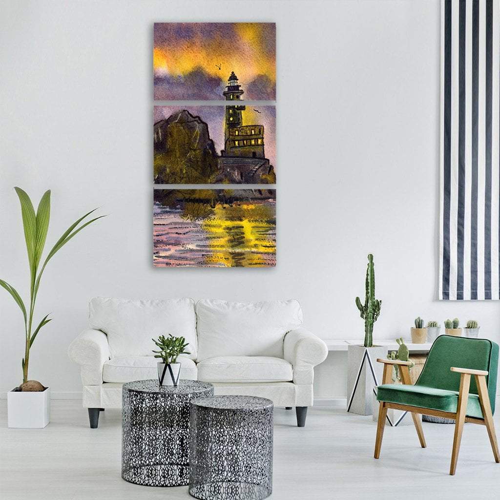 Romantic Sea Landscape Art Vertical Canvas Wall Art-3 Vertical-Gallery Wrap-12" x 25"-Tiaracle