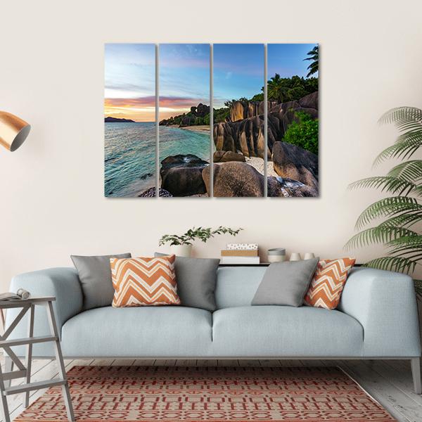 Romantic Sunset On Paradise Beach Canvas Wall Art-4 Horizontal-Gallery Wrap-34" x 24"-Tiaracle