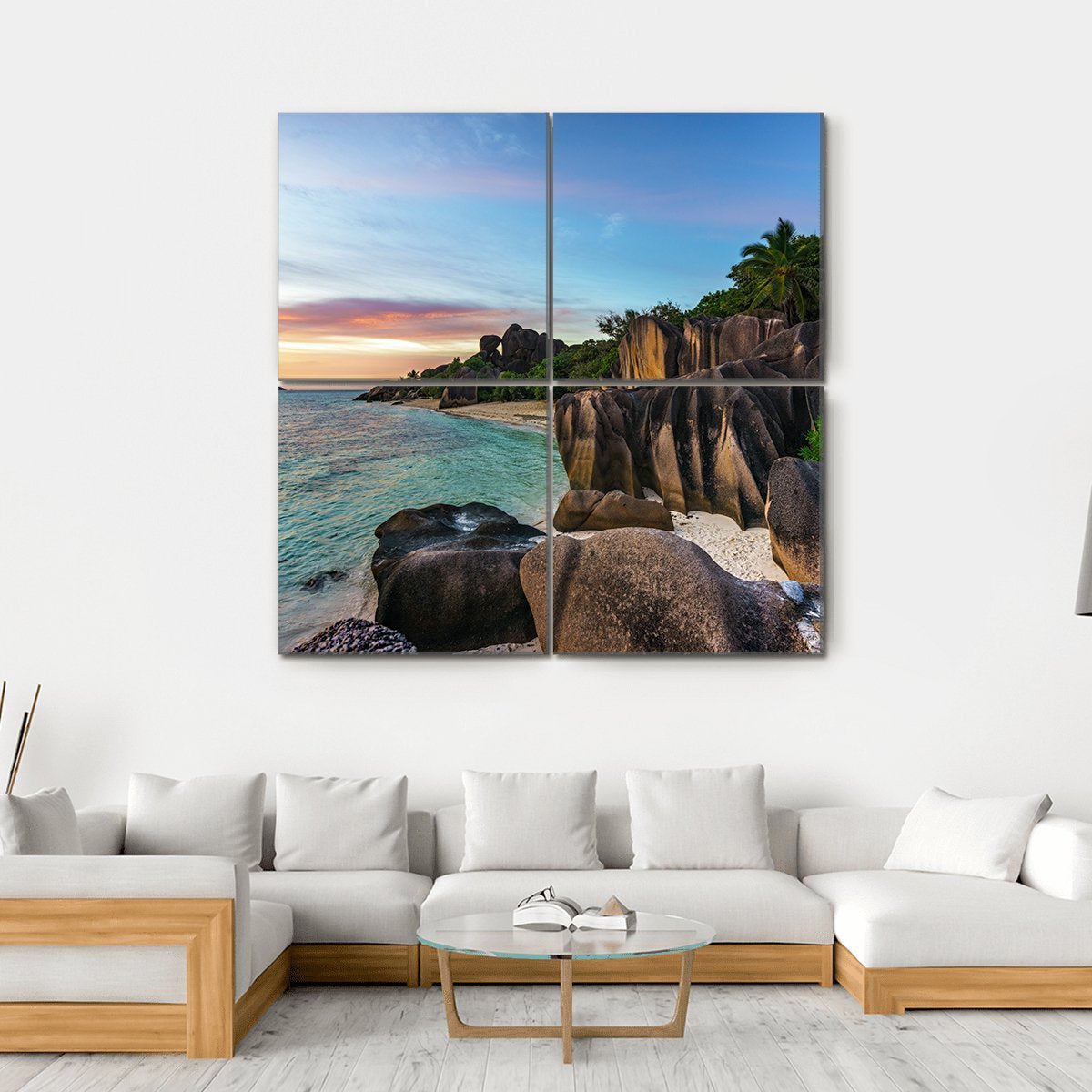 Romantic Sunset On Paradise Beach Canvas Wall Art-4 Square-Gallery Wrap-17" x 17"-Tiaracle