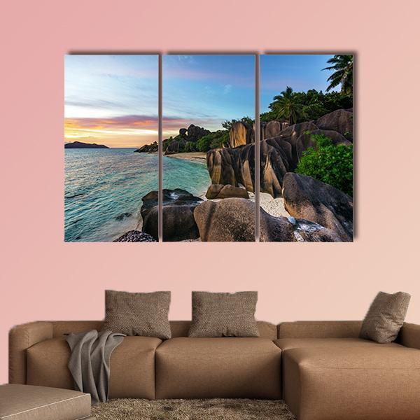 Romantic Sunset On Paradise Beach Canvas Wall Art-3 Horizontal-Gallery Wrap-37" x 24"-Tiaracle