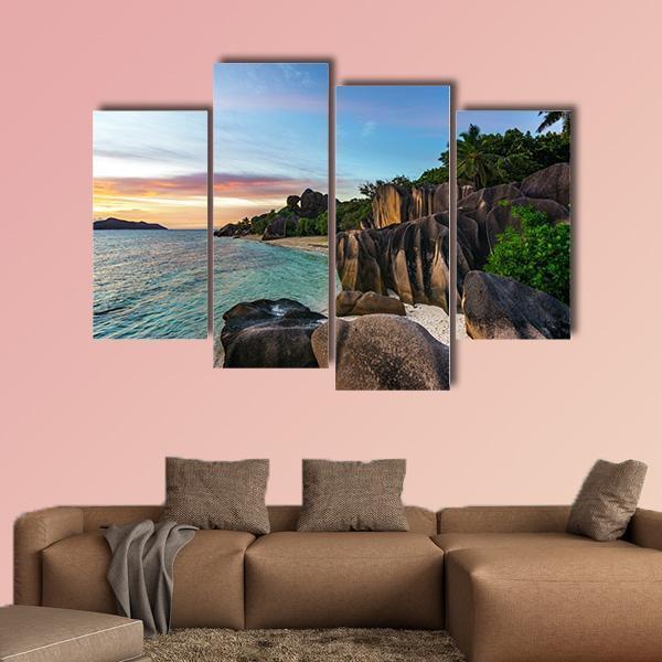 Romantic Sunset On Paradise Beach Canvas Wall Art-4 Pop-Gallery Wrap-50" x 32"-Tiaracle