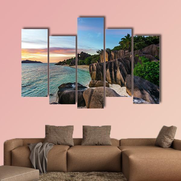 Romantic Sunset On Paradise Beach Canvas Wall Art-5 Pop-Gallery Wrap-47" x 32"-Tiaracle