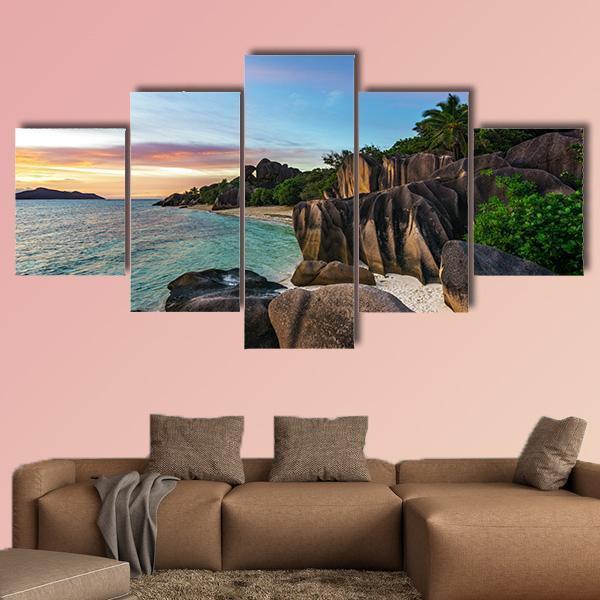 Romantic Sunset On Paradise Beach Canvas Wall Art-5 Star-Gallery Wrap-62" x 32"-Tiaracle