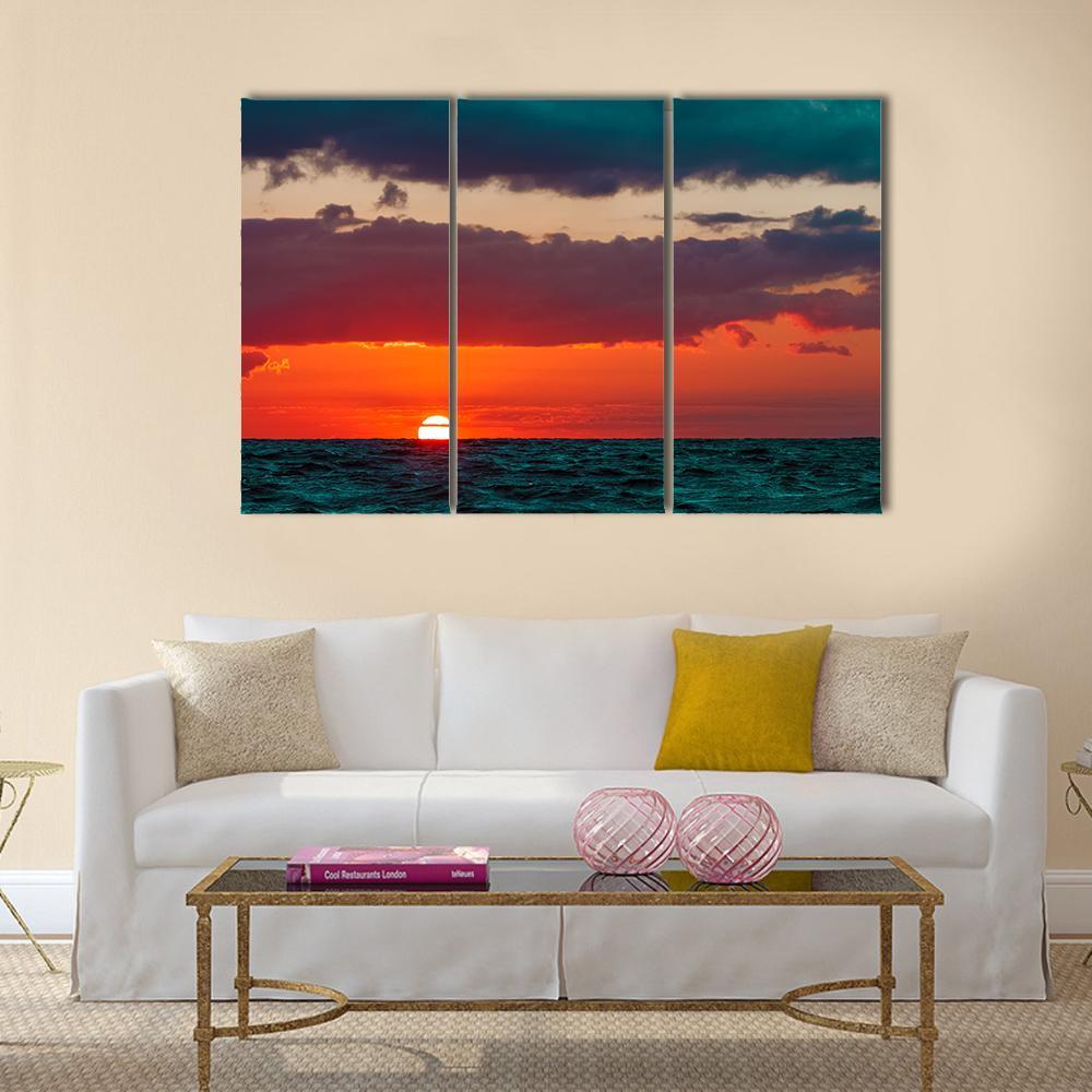 Romantic Sunset Over Baltic Sea Canvas Wall Art-3 Horizontal-Gallery Wrap-37" x 24"-Tiaracle