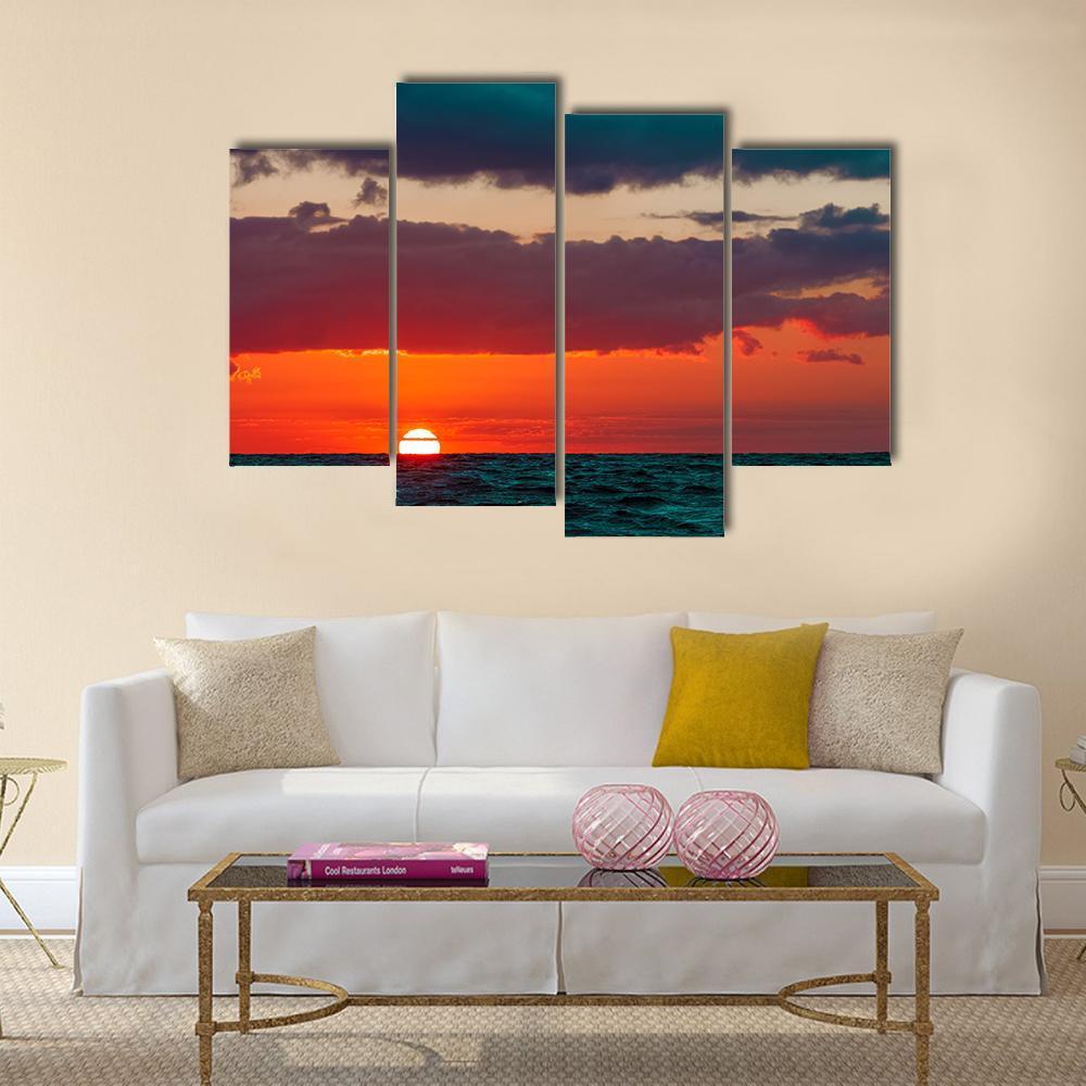 Romantic Sunset Over Baltic Sea Canvas Wall Art-4 Pop-Gallery Wrap-50" x 32"-Tiaracle