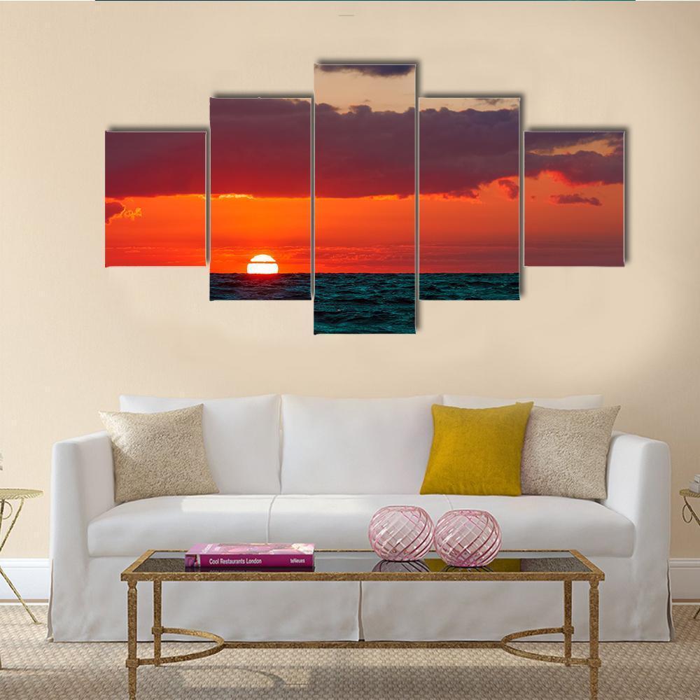 Romantic Sunset Over Baltic Sea Canvas Wall Art-5 Star-Gallery Wrap-62" x 32"-Tiaracle