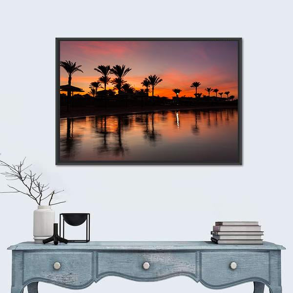 Romantic Sunset Over Sandy Beach Canvas Wall Art-1 Piece-Floating Frame-24" x 16"-Tiaracle