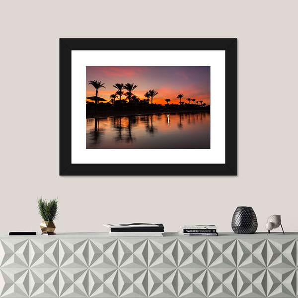 Romantic Sunset Over Sandy Beach Canvas Wall Art-1 Piece-Framed Print-20" x 16"-Tiaracle