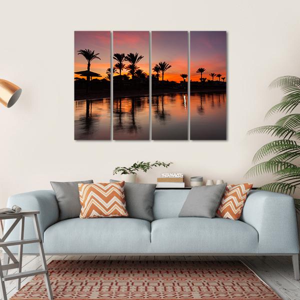 Romantic Sunset Over Sandy Beach Canvas Wall Art-4 Horizontal-Gallery Wrap-34" x 24"-Tiaracle