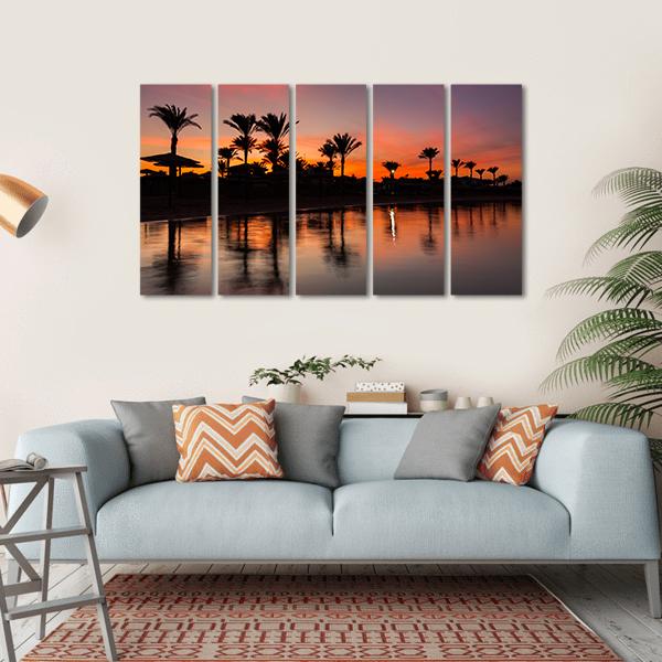 Romantic Sunset Over Sandy Beach Canvas Wall Art-5 Horizontal-Gallery Wrap-22" x 12"-Tiaracle