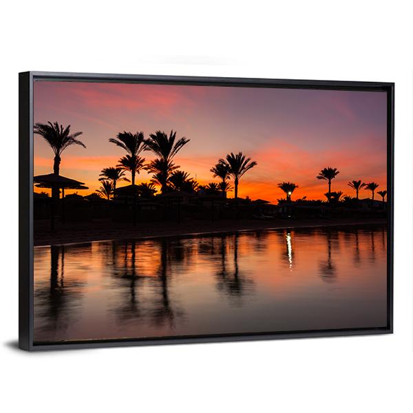 Romantic Sunset Over Sandy Beach Canvas Wall Art-3 Horizontal-Gallery Wrap-25" x 16"-Tiaracle