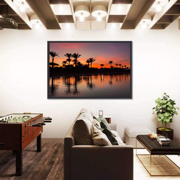 Romantic Sunset Over Sandy Beach Canvas Wall Art-3 Horizontal-Gallery Wrap-25" x 16"-Tiaracle