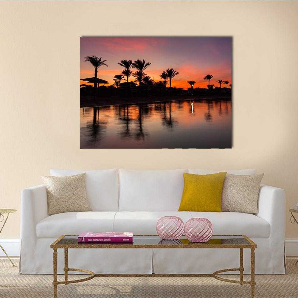 Romantic Sunset Over Sandy Beach Canvas Wall Art-1 Piece-Gallery Wrap-48" x 32"-Tiaracle